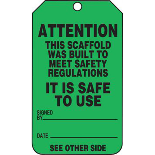 Accuform Scaffold Status Safety Tag: Attention- This Scaffold Was Built To Meet Safety Regulations (5 Pack) from GME Supply