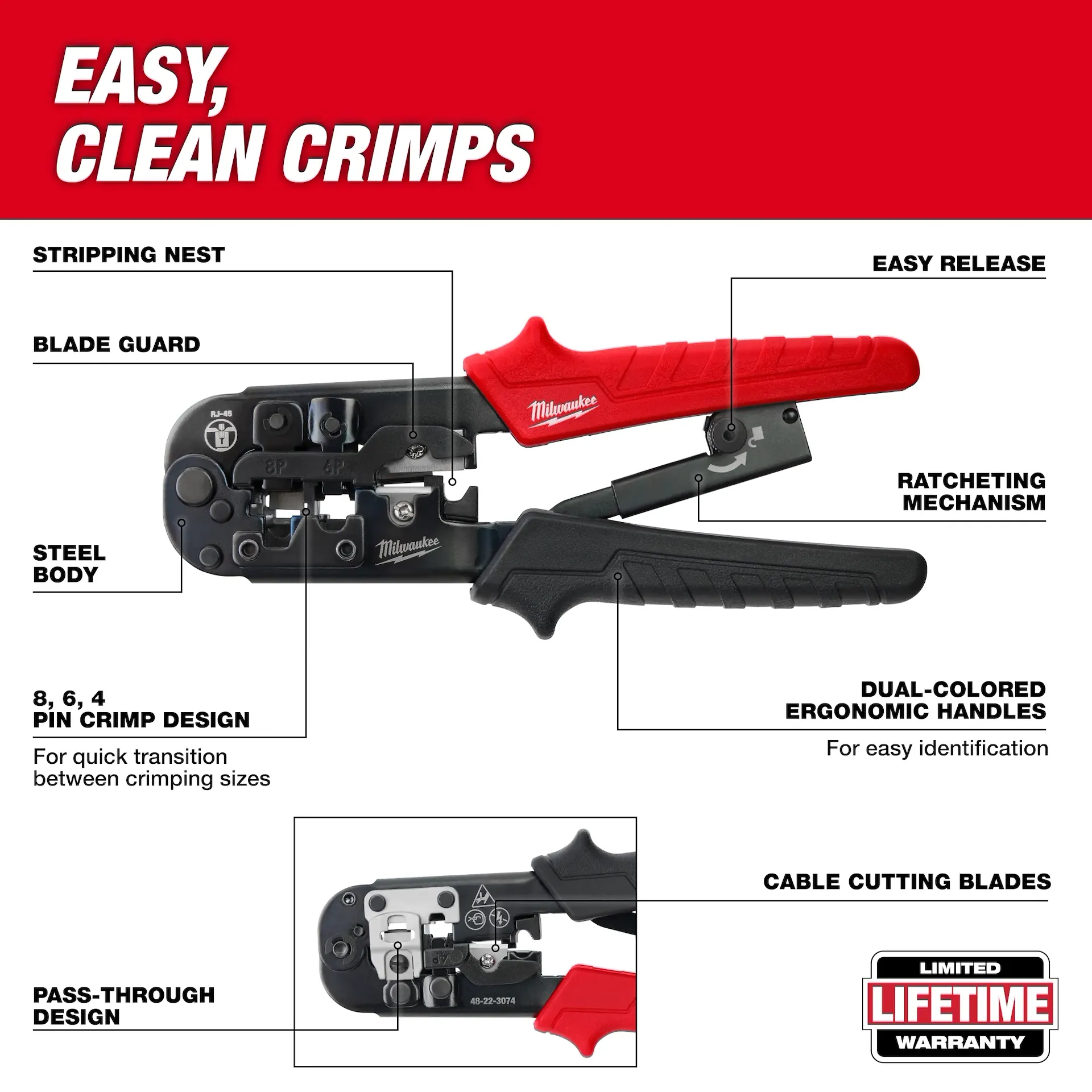 Milwaukee Ratcheting Pass-Through Crimper & Stripper from GME Supply