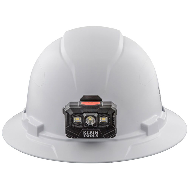 Klein Tools White Full Brim Hard Hat with Rechargeable Headlamp from GME Supply