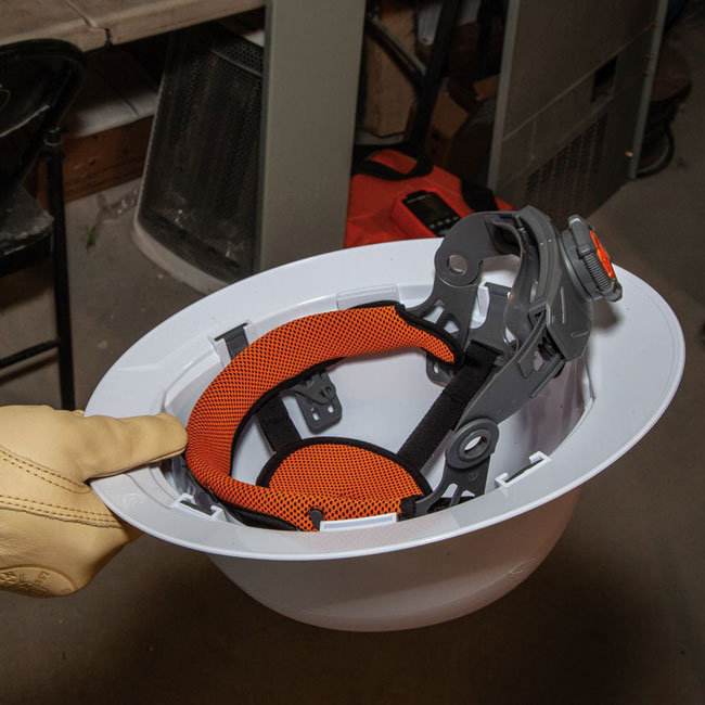 Klein Tools White Full Brim Hard Hat with Rechargeable Headlamp from GME Supply