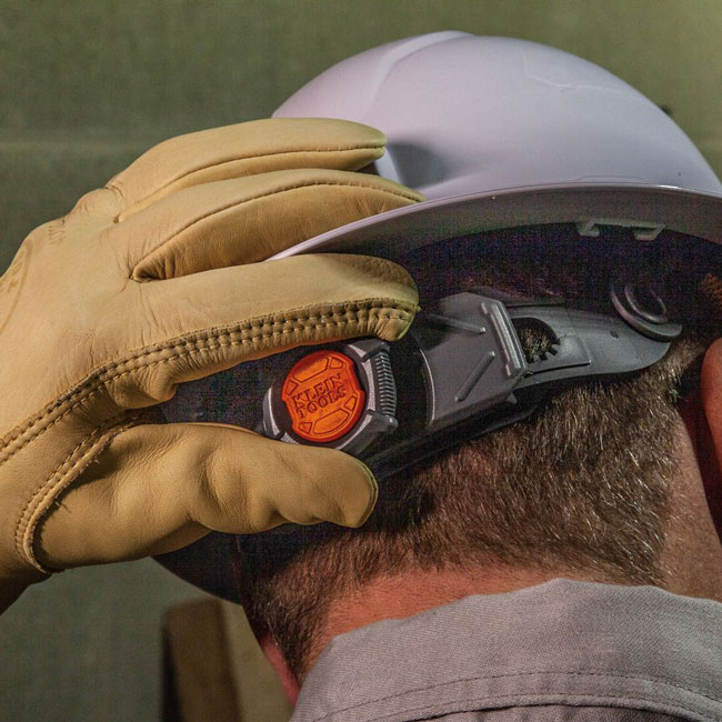 Klein Tools White Full Brim Hard Hat with Rechargeable Headlamp from GME Supply