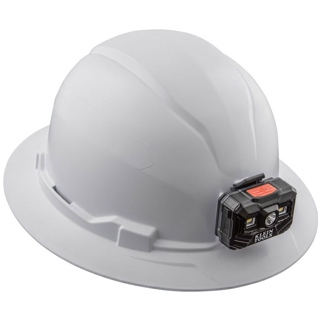 Klein Tools White Full Brim Hard Hat with Rechargeable Headlamp from GME Supply