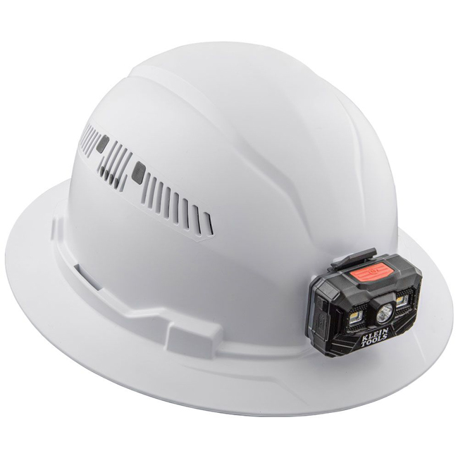 Klein Tools White Full Brim Hard Hat with Rechargeable Headlamp from GME Supply