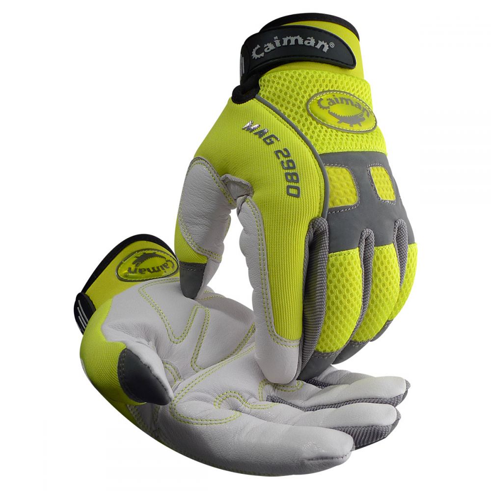 Caiman Goat Grain Hi-Vis Reflective Mechanics Gloves from GME Supply