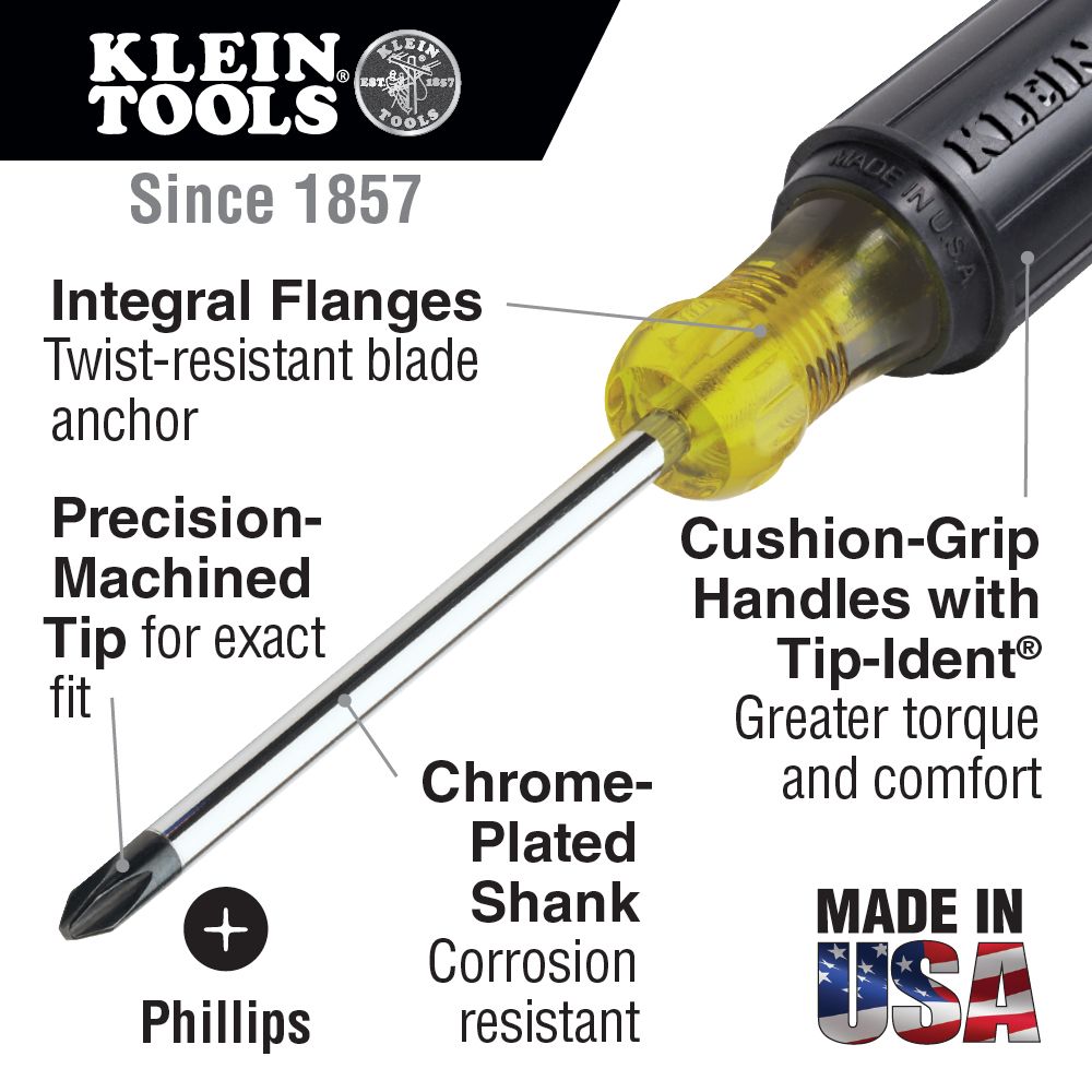 Klein Tools #2 Phillips Screwdriver with 4 Inch Round Shank from Columbia Safety