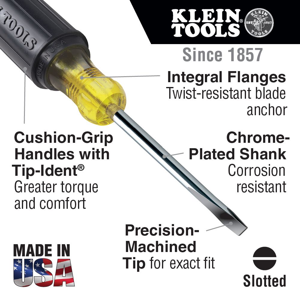 Klein Tools 3/16 Inch Cabinet Tip 6 Inch Shank Screwdriver from GME Supply
