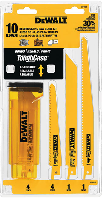 DeWALT 10 Piece Bi-Metal Reciprocating Saw Blade Set with Case from GME Supply