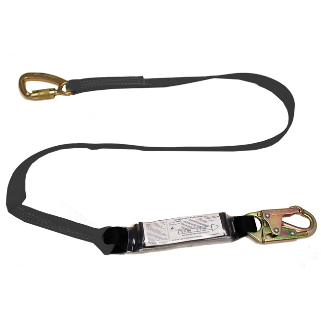 French Creek STRATOS Six Foot Tie-Back Lanyard with Pack Style Absorber and Snap Hook and Carabiner from GME Supply
