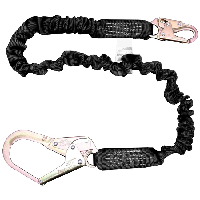 French Creek Single-Leg Six Foot Shock-Absorbing Two Inch Web Lanyard with Snap Hook and 2.5 Inch Rebar Hook from GME Supply