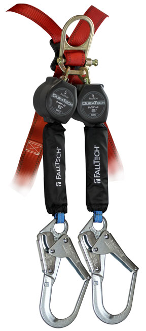 FallTech 6 Foot Mini Twin Leg SRD with Triple Action Connector and Steel Rebar Hook Connectors from GME Supply