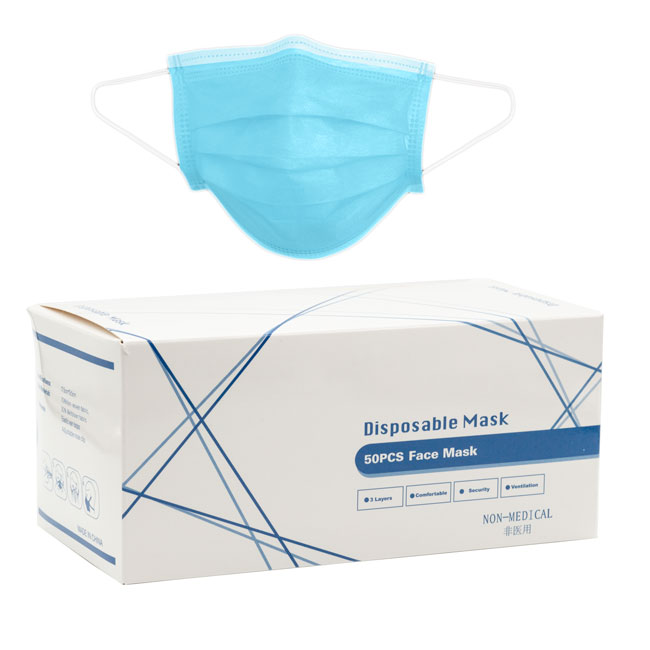 Global Glove Disposable 3 Ply Face Mask with Ear Loops (50 Pack) from GME Supply