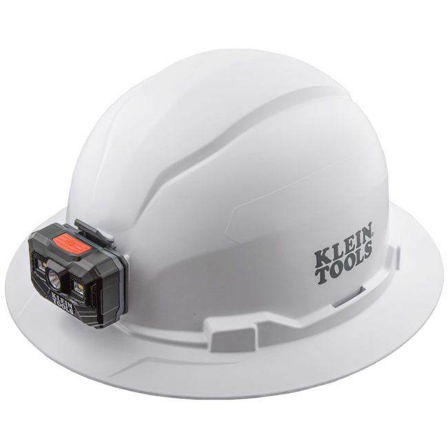 Klein Tools White Full Brim Hard Hat with Rechargeable Headlamp from GME Supply