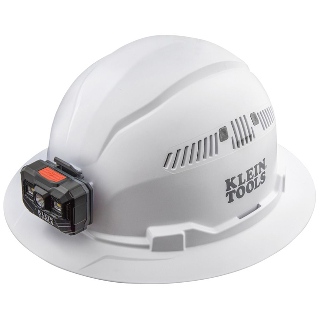 Klein Tools White Full Brim Hard Hat with Rechargeable Headlamp from GME Supply