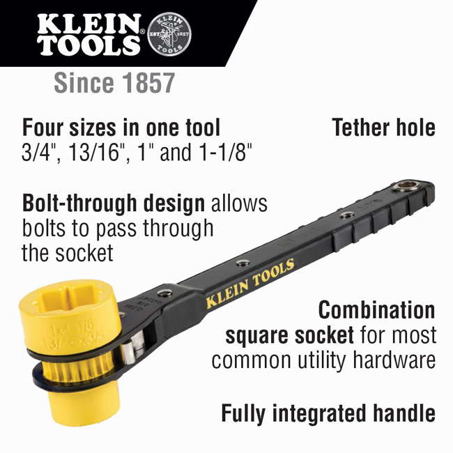 Klein Tools KT151T 4-in-1 Lineman's Ratcheting Wrench from GME Supply