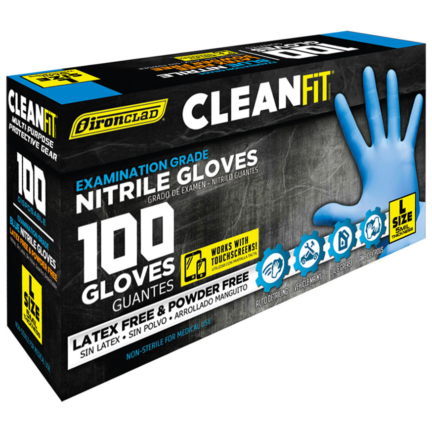 Ironclad CleanFit 5 Mil Blue Disposable Nitrile Gloves (Box of 100