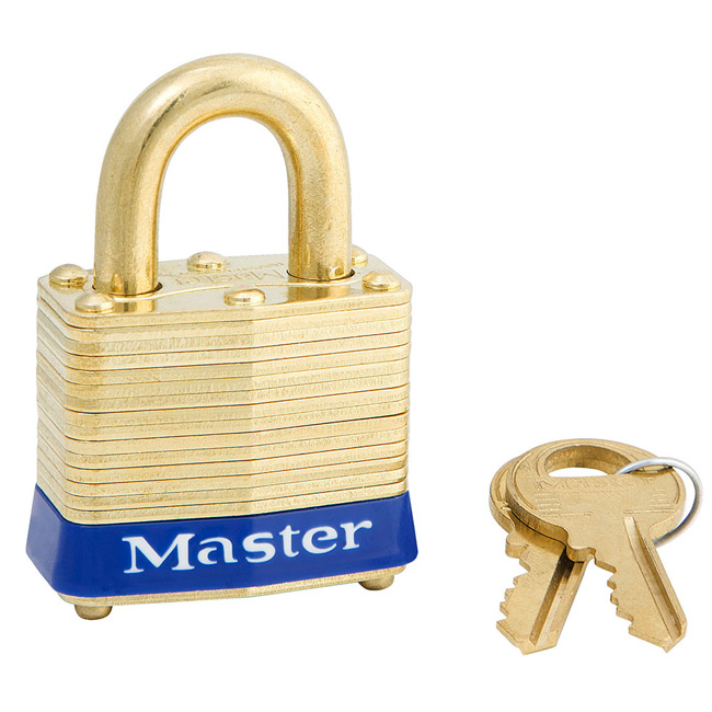 Master Lock 4KAB 1-9/16 Inch (40mm) Wide Laminated Brass Pin Tumbler Padlock with Brass Shackle (Keyed Alike) from GME Supply