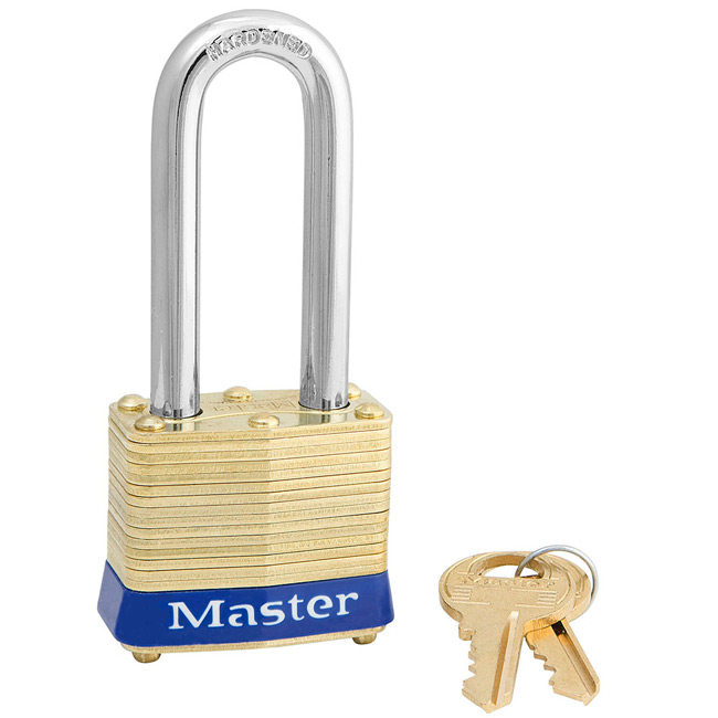 Master Lock 1-9/16 Inch (40mm) Laminated Brass Pin Tumbler Padlock with 2 Inch (51mm) Shackle from GME Supply