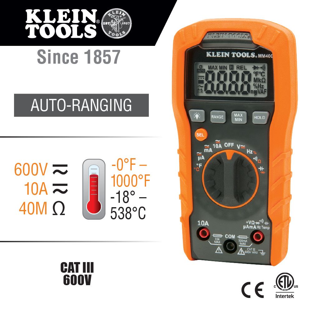 Klein Tools MM400 Auto Ranging Digital Multimeter from GME Supply