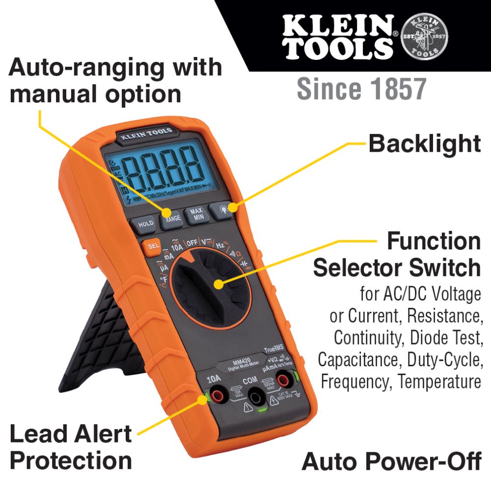 Klein Tools MM420 Digital Multimeter with TRMS Auto-Ranging from Columbia Safety