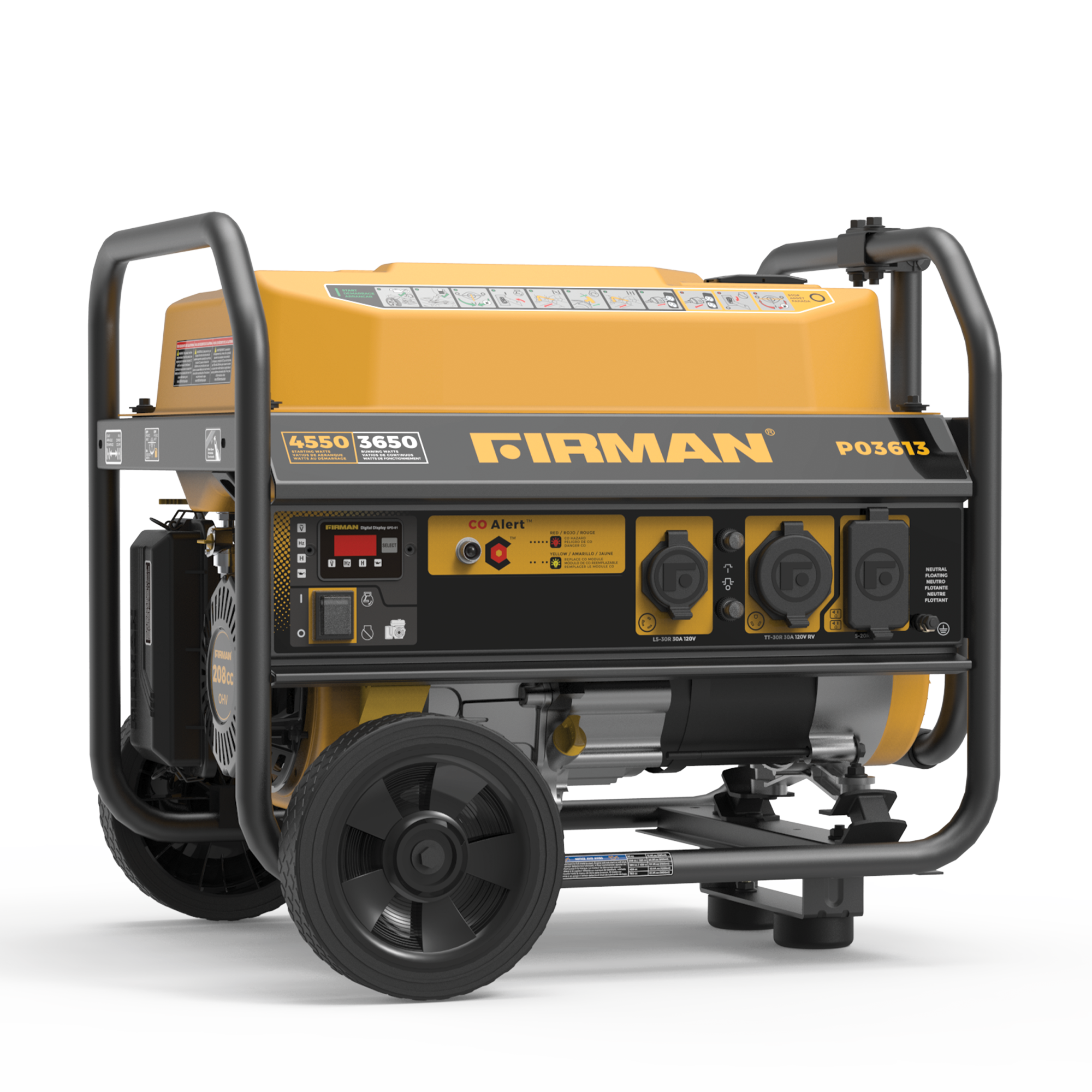 Firman Generator, 3650W/4550W, Gasoline, Recoil Start, 120V, w/ Wheel Kit, CO from GME Supply