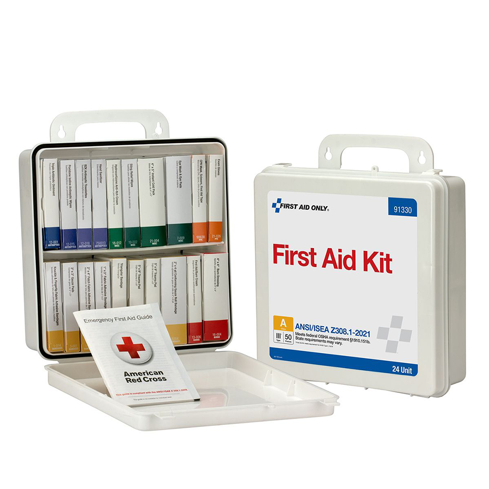 First Aid Only ANSI A 50 Person 24 Unit Plastic ANSI 2021 Compliant First Aid Kit from GME Supply