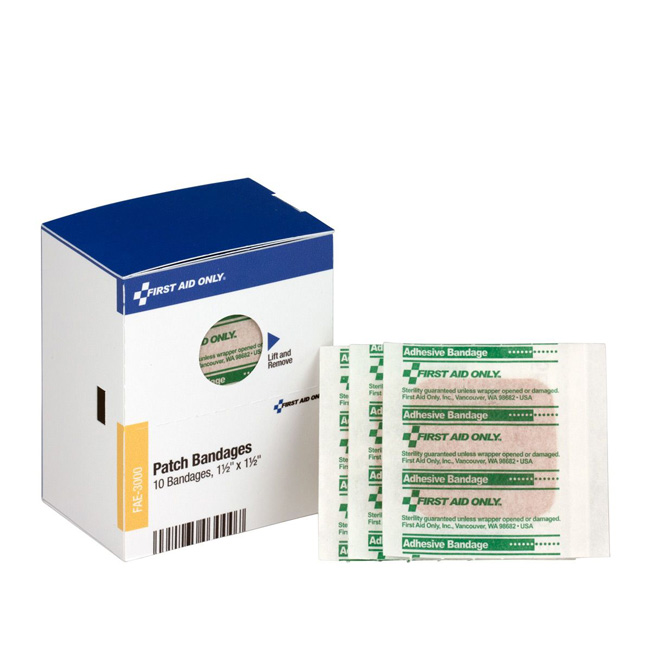 First Aid Only SmartCompliance Refill 1-1/2 Inch X 1-1/2 Inch Patch Plastic Bandages, 10 Per Box from GME Supply