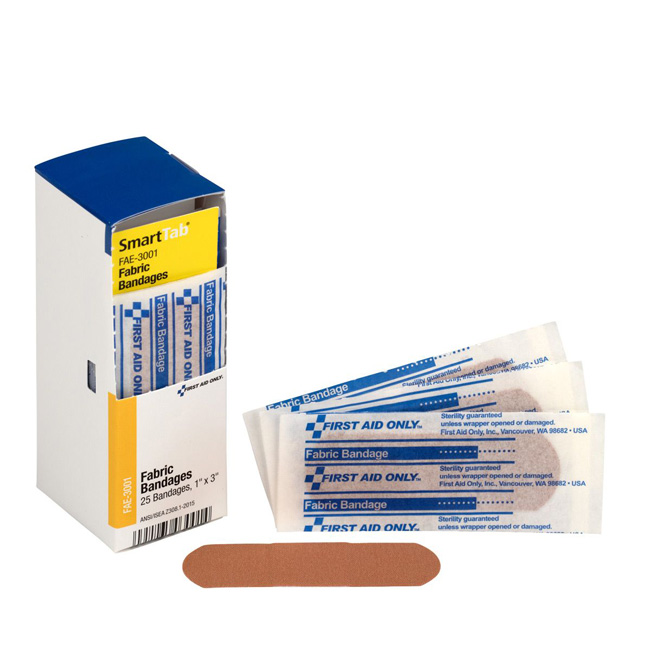 First aid Only SmartCompliance Refill 1 Inch X 3 Inch Adhesive Fabric Bandages, 25 Per Box from GME Supply