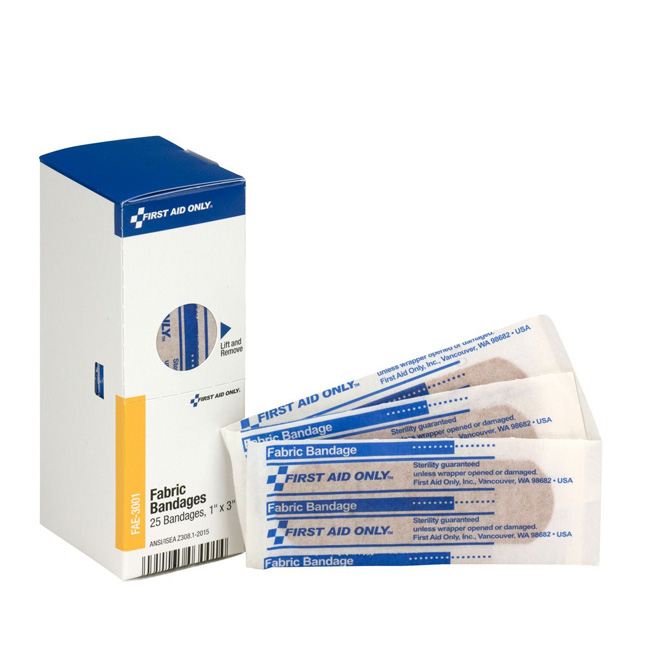 First aid Only SmartCompliance Refill 1 Inch X 3 Inch Adhesive Fabric Bandages, 25 Per Box from GME Supply