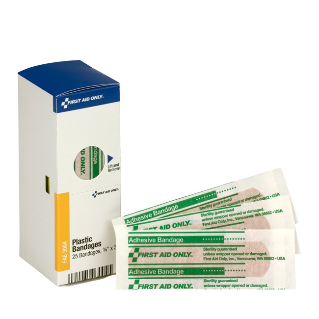 First Aid Only SmartCompliance Refill 3/4 Inch X 3 Inch Adhesive Plastic Bandages, 25 Per Box from GME Supply