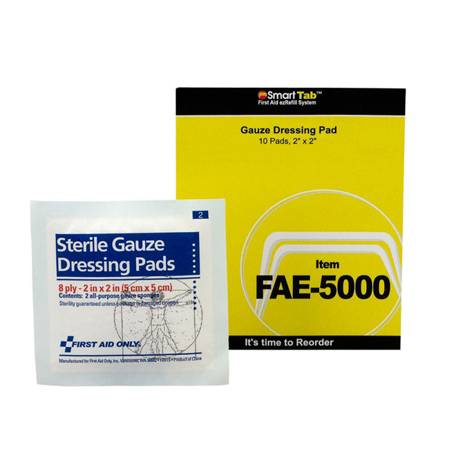 First Aid Only SmartCompliance Refill 2 Inch X 2 Inch Sterile Gauze Pads, 10 Per Bag from GME Supply