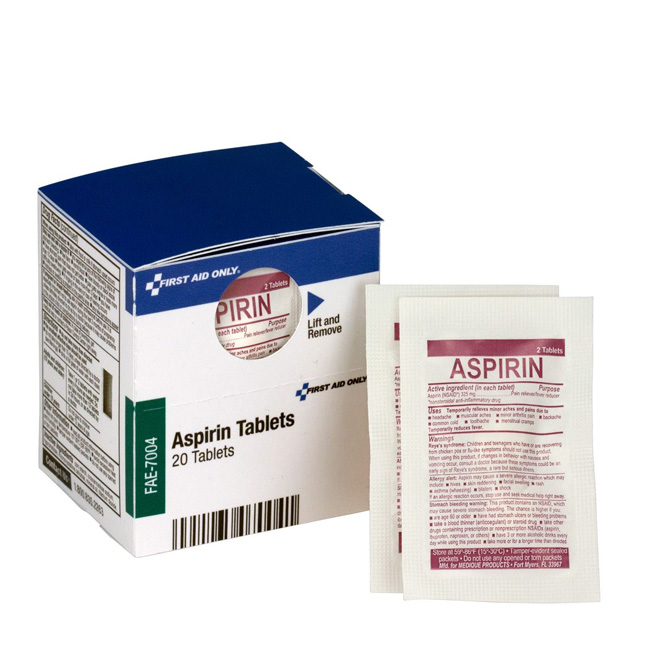 First Aid Only SmartCompliance Refill Aspirin, 2 Tablets Per Packet, 10 Packets Per Box from GME Supply