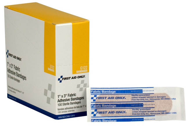 First Aid Only 1 Inch by 3 Inch Fabric Bandages, 100 Per Box from GME Supply