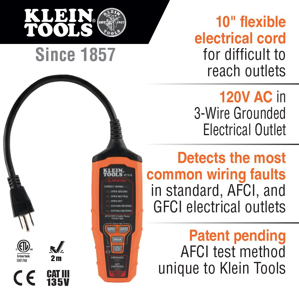Klein Tools AFCI/GFCI Outlet Tester from GME Supply