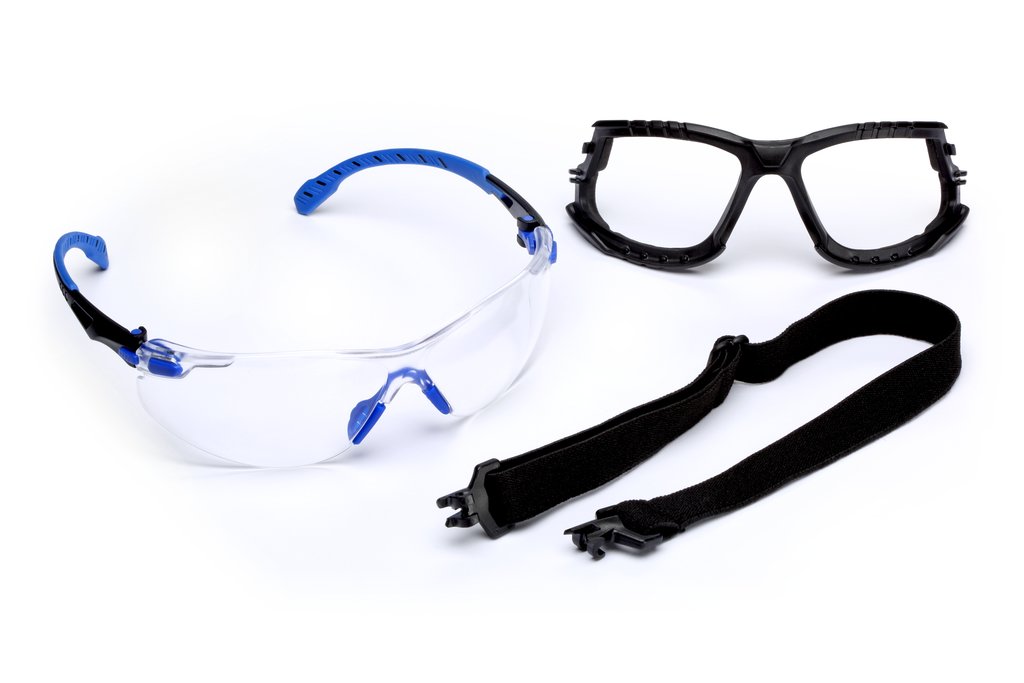 3M Solus, 1000-Series, S1101SGAF-KT, Kit, Foam, Strap, Black/Blue, Clear Scotchgard Anti-fog lens, 20ea/cs from GME Supply