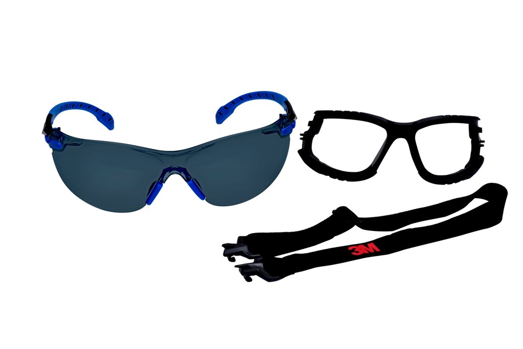 3M Solus 1000-Series S1102SGAF-KT Foam Strap, Black/Blue, Grey Scotchgard Anti-fog Lens from GME Supply