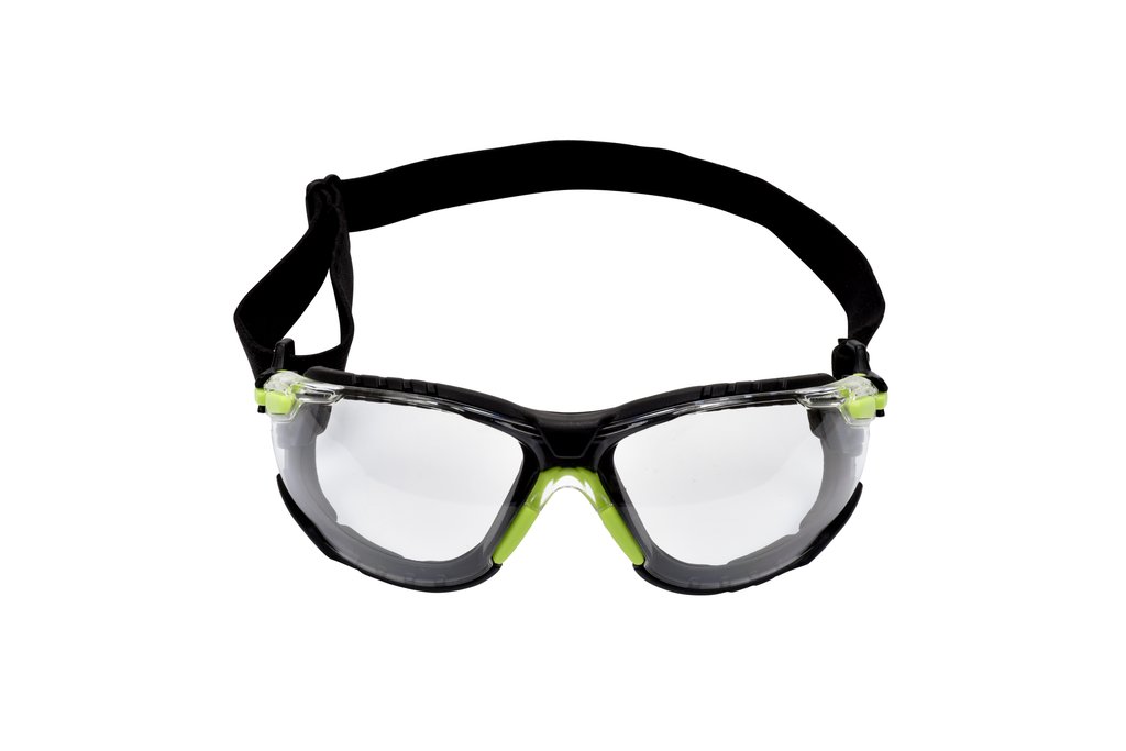 3M Solus Protective Eyewear 1000 Series S1201SGAF-SKT, Foam, Strap, Green/Black, Scotchgard Anti-fog Lens from GME Supply