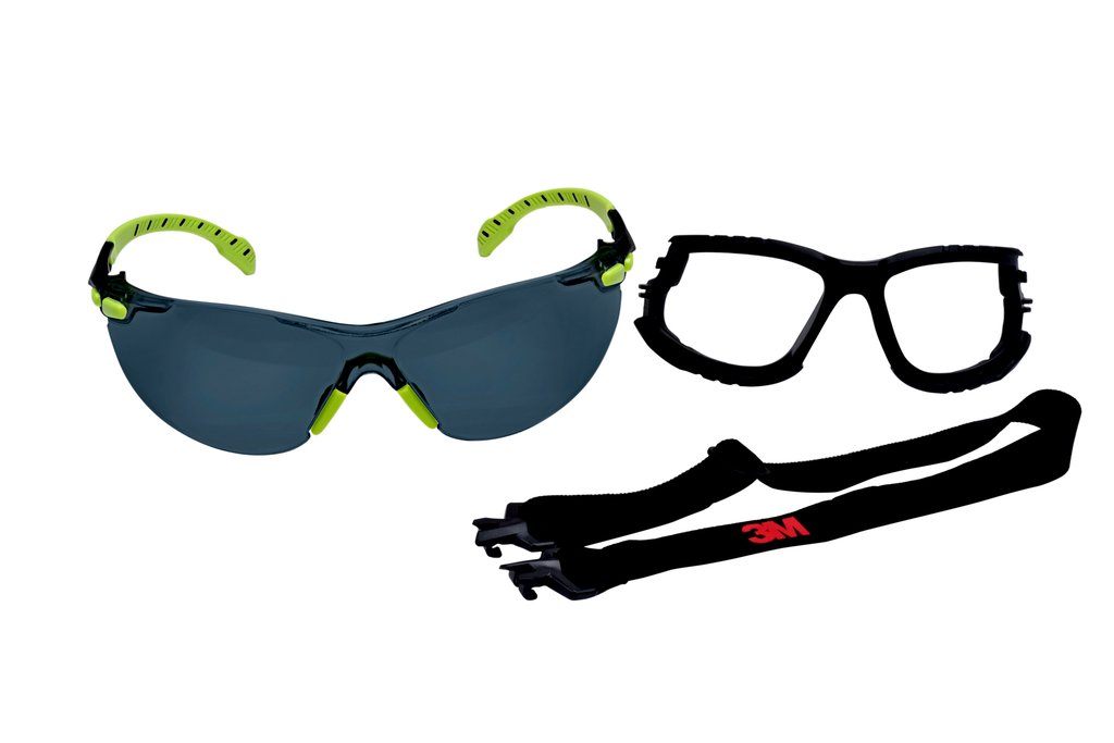 3M Solus 1000-Series S1202SGAF-KT Foam Strap, Green/Black, Grey Scotchgard Anti-fog Lens from GME Supply