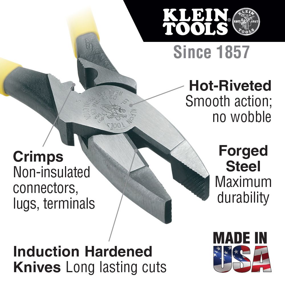 Klein Tools D213-9NE-CR 9 Inch High-Leverage Side-Cutting Pliers for Connector Crimping from Columbia Safety