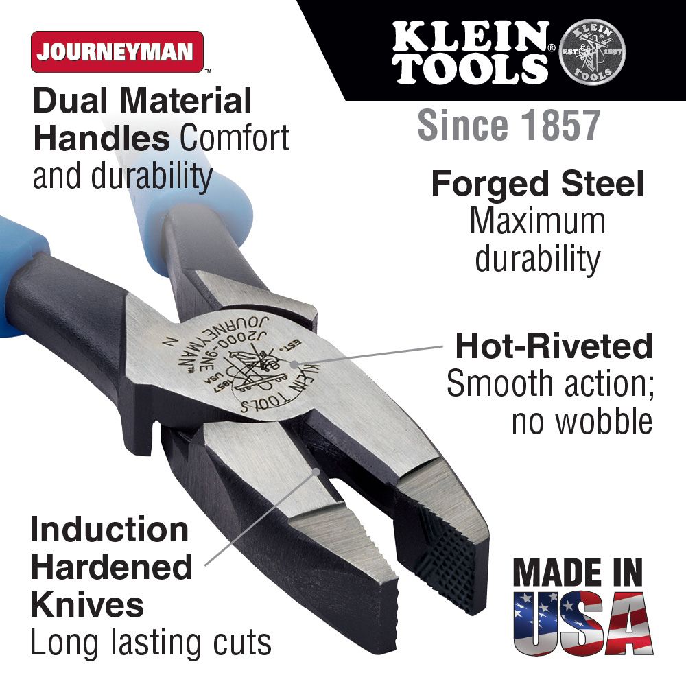 Klein Tools J2000-9NE 9-Inch Journeyman High-Leverage Side-Cutting Pliers from GME Supply