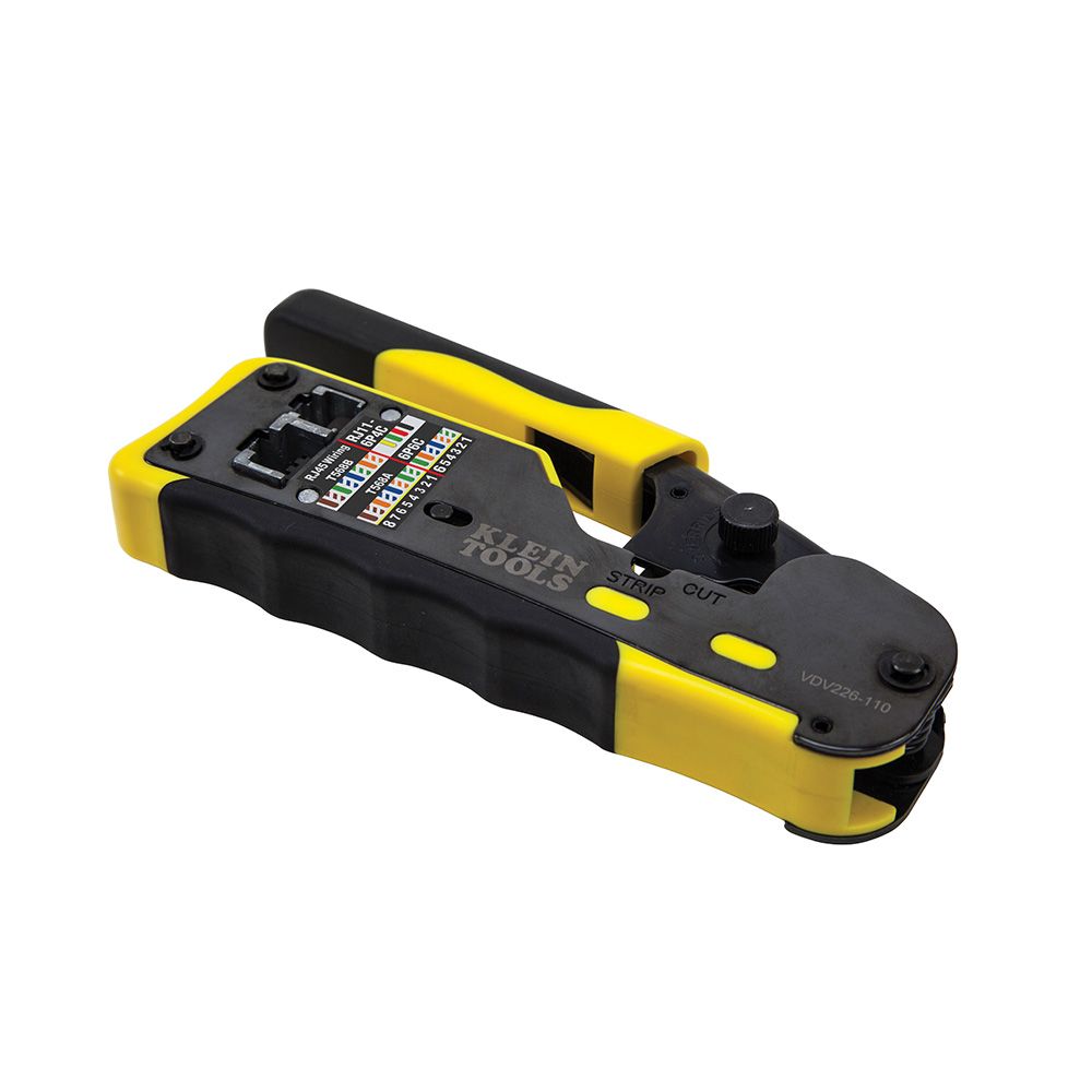 Klein Tools VDV226-110 Ratcheting Cable Crimper/Stripper/Cutter for Pass-Thru Connectors from GME Supply