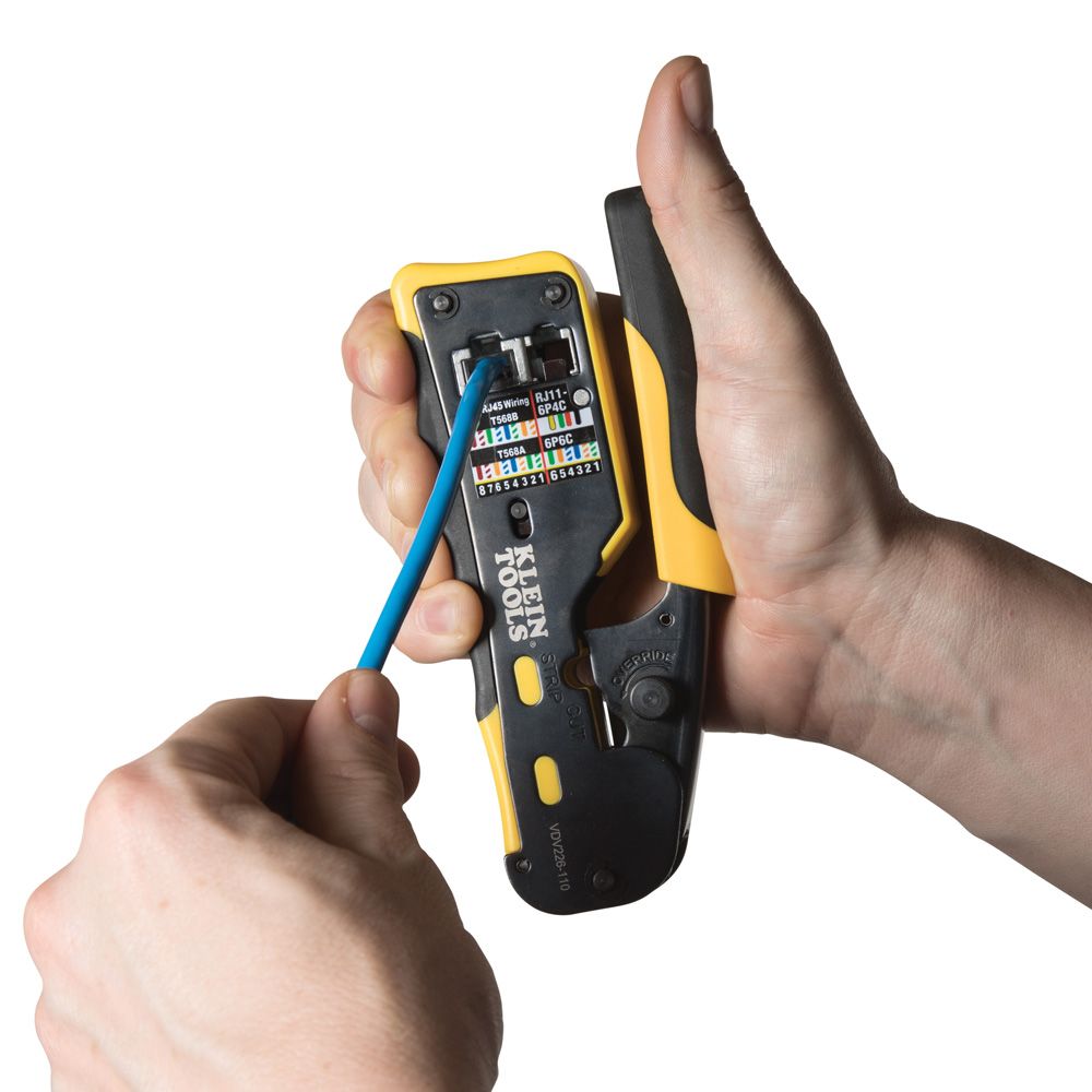 Klein Tools VDV226-110 Ratcheting Cable Crimper/Stripper/Cutter for Pass-Thru Connectors from GME Supply