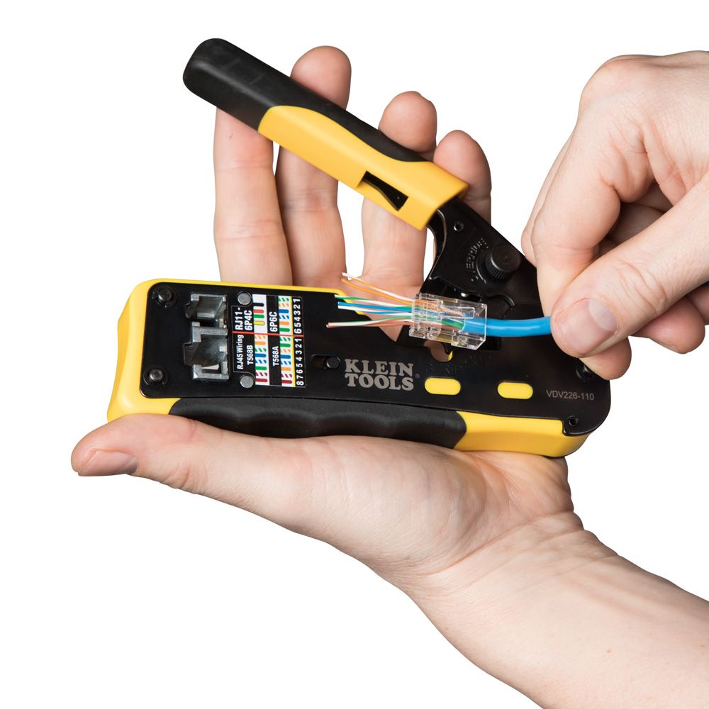 Klein Tools VDV226-110 Ratcheting Cable Crimper/Stripper/Cutter for Pass-Thru Connectors from GME Supply