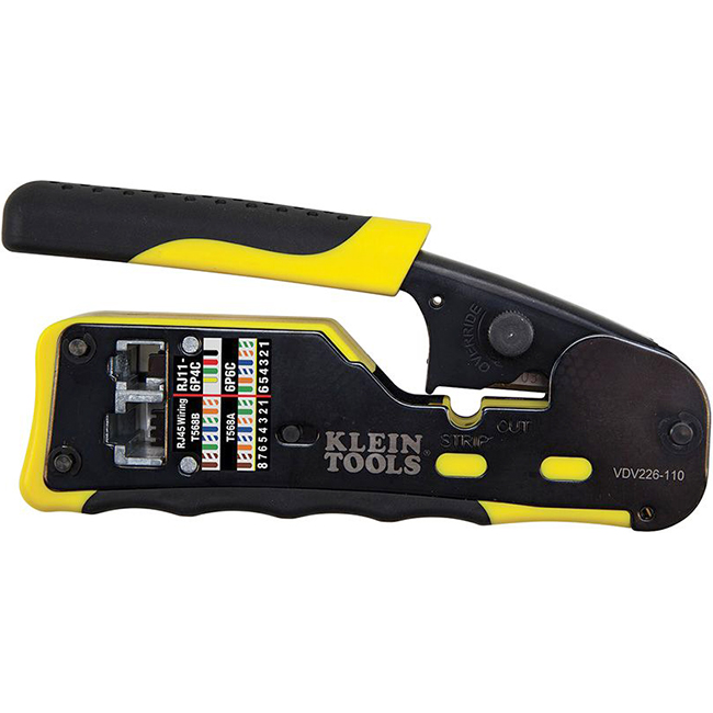 Klein Tools VDV226-110 Ratcheting Cable Crimper/Stripper/Cutter for Pass-Thru Connectors from GME Supply