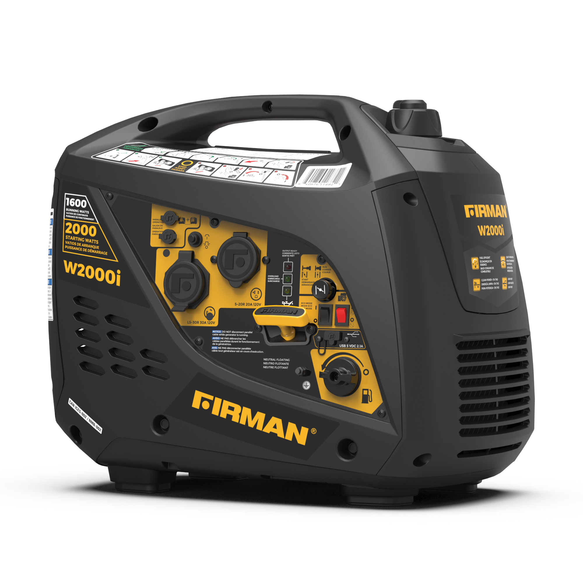 Firman Inverter, 1600W/2000W, Gasoline, Recoil Start, 120V from GME Supply