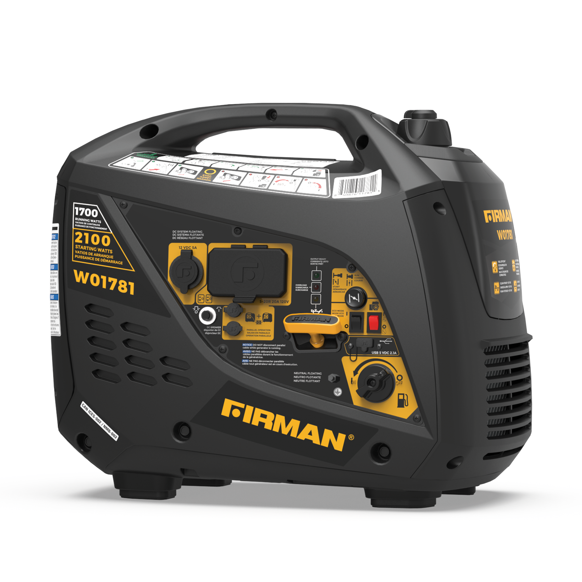 Firman Inverter, 1700W/2100W, Gasoline, Recoil Start, 120V from GME Supply