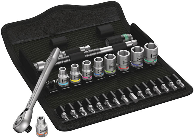Wera Tools 8100 SA 11 Zyklop Metal Ratchet Set with Switch Lever, 1/4 Inch Drive, Imperial, 28 Pieces from GME Supply