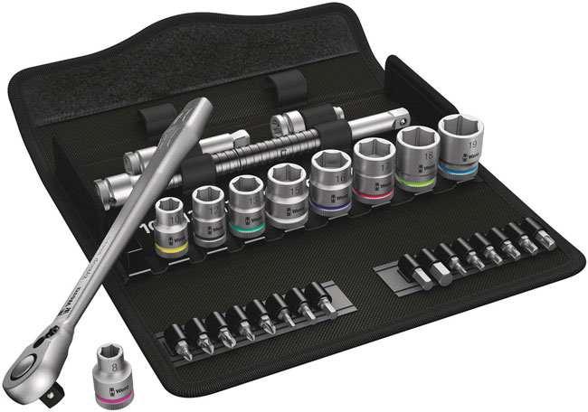 Wera Tools 8100 SB 8 Zyklop Metal Ratchet Set with Switch Lever, 3/8 Inch Drive, Metric, 29 Pieces from GME Supply