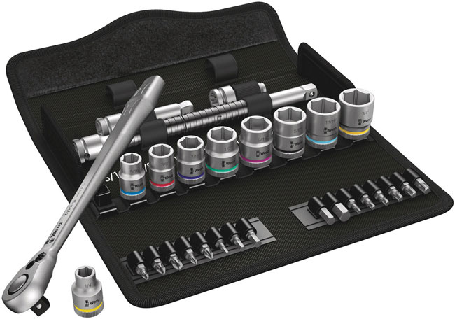 Wera Tools 8100 SB 11 Zyklop Metal Ratchet Set with Switch Lever, 3/8 Inch Drive, Imperial, 29 Pieces from GME Supply