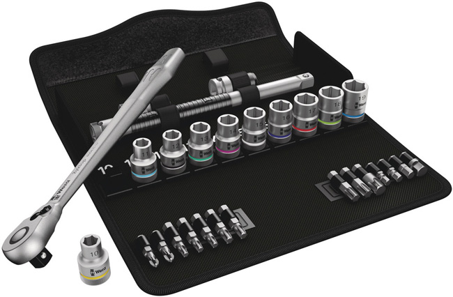 Wera Tools 8100 SC 8 Zyklop Metal Ratchet Set with Switch Lever, 1/2 Inch Drive, Metric, 28 Pieces from GME Supply