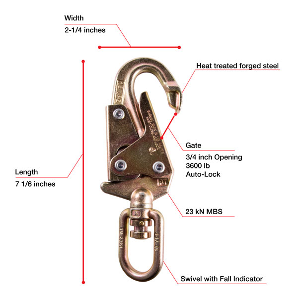 WestFall Pro 7466 3/4 Inch Swivel Snaphook with Fall Indicator from Columbia Safety